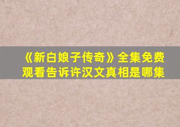 《新白娘子传奇》全集免费观看告诉许汉文真相是哪集