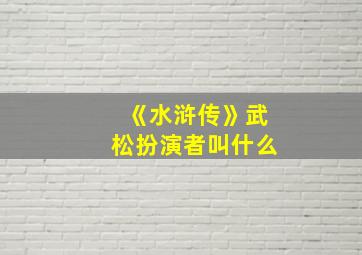 《水浒传》武松扮演者叫什么