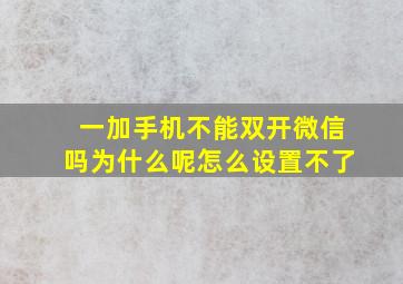 一加手机不能双开微信吗为什么呢怎么设置不了