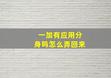 一加有应用分身吗怎么弄回来