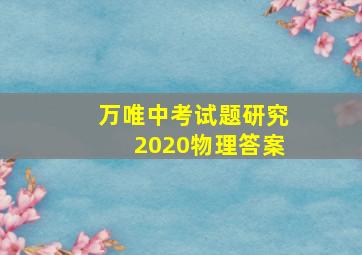 万唯中考试题研究2020物理答案