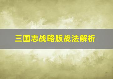 三国志战略版战法解析