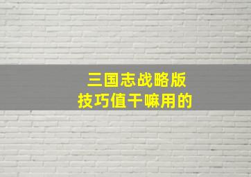 三国志战略版技巧值干嘛用的