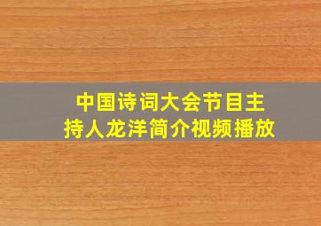 中国诗词大会节目主持人龙洋简介视频播放