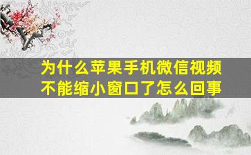 为什么苹果手机微信视频不能缩小窗口了怎么回事