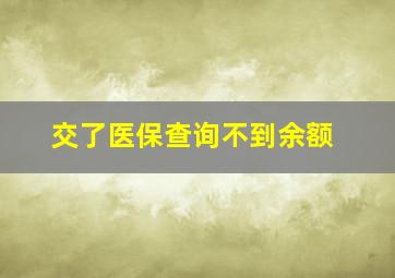 交了医保查询不到余额