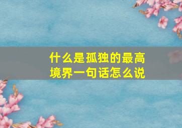 什么是孤独的最高境界一句话怎么说