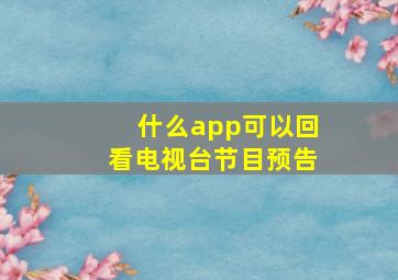 什么app可以回看电视台节目预告