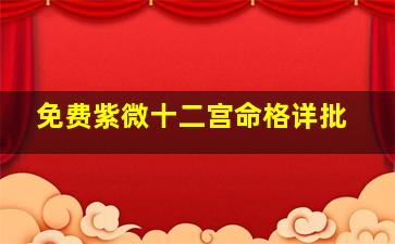 免费紫微十二宫命格详批