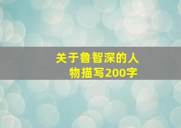 关于鲁智深的人物描写200字