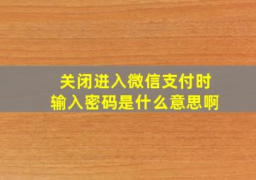 关闭进入微信支付时输入密码是什么意思啊