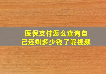 医保支付怎么查询自己还剩多少钱了呢视频