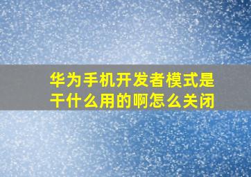 华为手机开发者模式是干什么用的啊怎么关闭