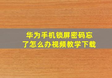 华为手机锁屏密码忘了怎么办视频教学下载