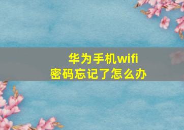 华为手机wifi密码忘记了怎么办