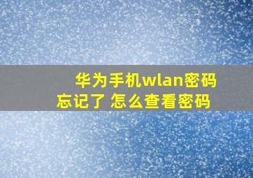 华为手机wlan密码忘记了 怎么查看密码