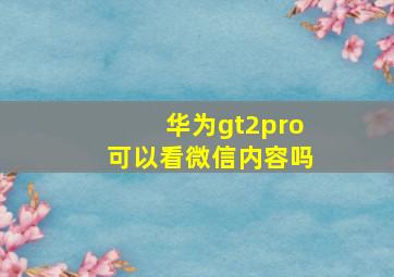 华为gt2pro可以看微信内容吗