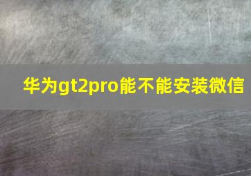 华为gt2pro能不能安装微信