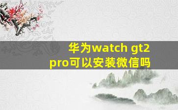 华为watch gt2 pro可以安装微信吗