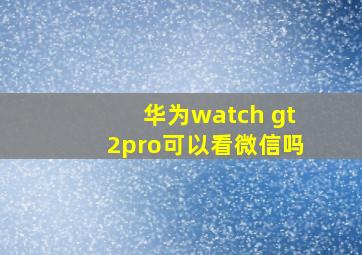 华为watch gt2pro可以看微信吗