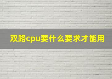 双路cpu要什么要求才能用