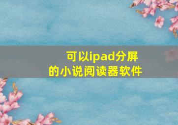 可以ipad分屏的小说阅读器软件