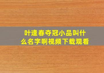 叶逢春夺冠小品叫什么名字啊视频下载观看