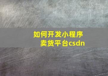 如何开发小程序卖货平台csdn