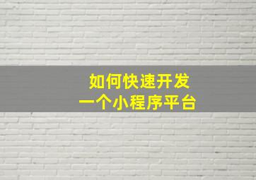 如何快速开发一个小程序平台