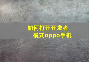 如何打开开发者模式oppo手机