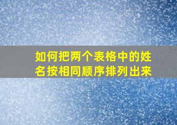 如何把两个表格中的姓名按相同顺序排列出来