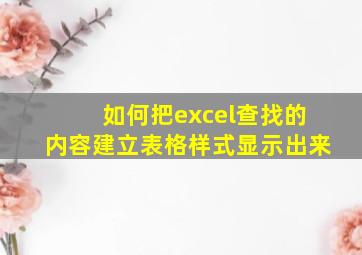 如何把excel查找的内容建立表格样式显示出来