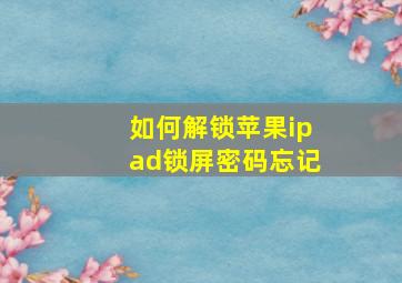 如何解锁苹果ipad锁屏密码忘记