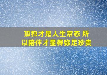 孤独才是人生常态 所以陪伴才显得弥足珍贵