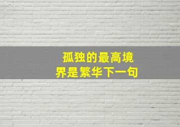 孤独的最高境界是繁华下一句