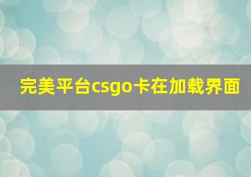 完美平台csgo卡在加载界面