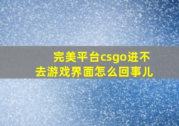 完美平台csgo进不去游戏界面怎么回事儿