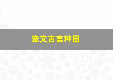 宠文古言种田