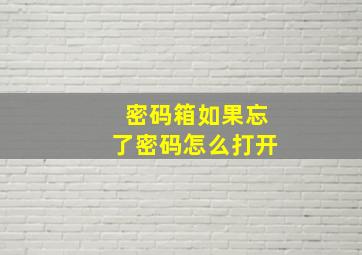 密码箱如果忘了密码怎么打开