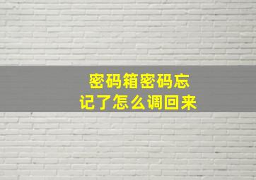 密码箱密码忘记了怎么调回来