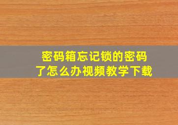 密码箱忘记锁的密码了怎么办视频教学下载