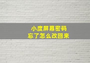 小度屏幕密码忘了怎么改回来