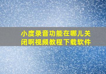 小度录音功能在哪儿关闭啊视频教程下载软件