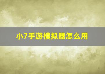 小7手游模拟器怎么用