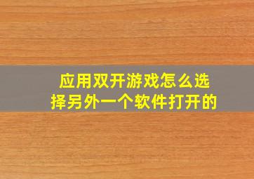 应用双开游戏怎么选择另外一个软件打开的