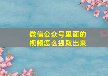 微信公众号里面的视频怎么提取出来