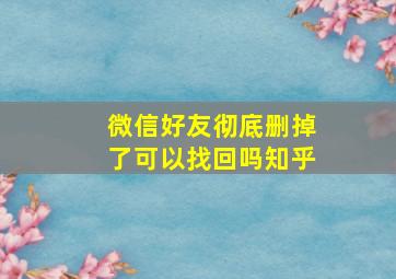 微信好友彻底删掉了可以找回吗知乎