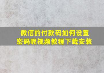 微信的付款码如何设置密码呢视频教程下载安装