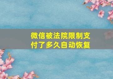 微信被法院限制支付了多久自动恢复