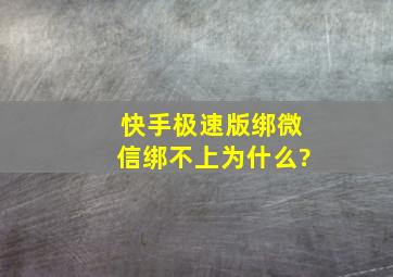 快手极速版绑微信绑不上为什么?